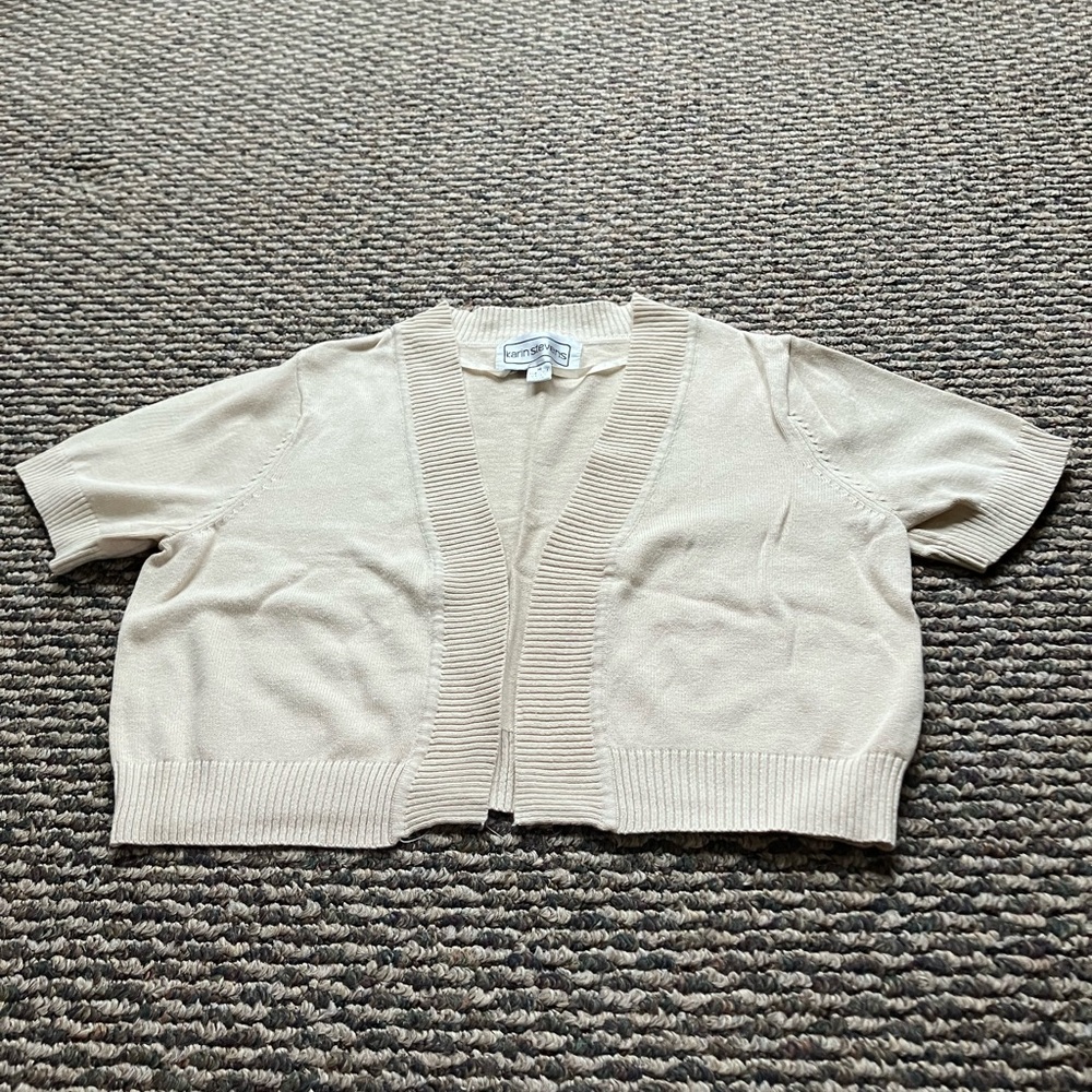 Karin Stevens women’s open front shrug sweater size medium color tan like new